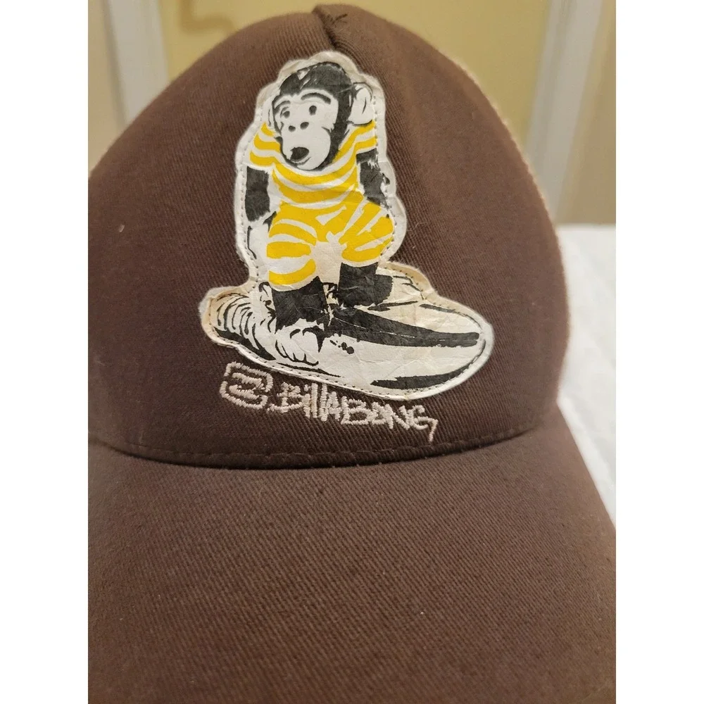 Rare 90s Billabong Brown Beige Mesh Trucker Cap Surfing Monkey Chimpanzee Hat - Picture 7 of 8